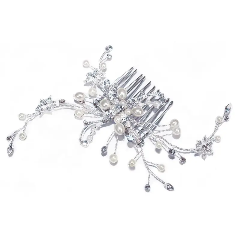 BIJOU DE TETE<BR>Silver Pearl Spray Comb