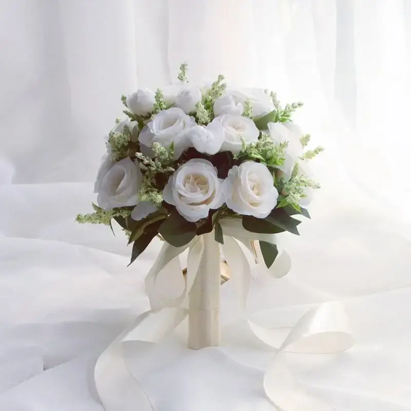 Bouquet de mariée fleurs artificielles roses satin