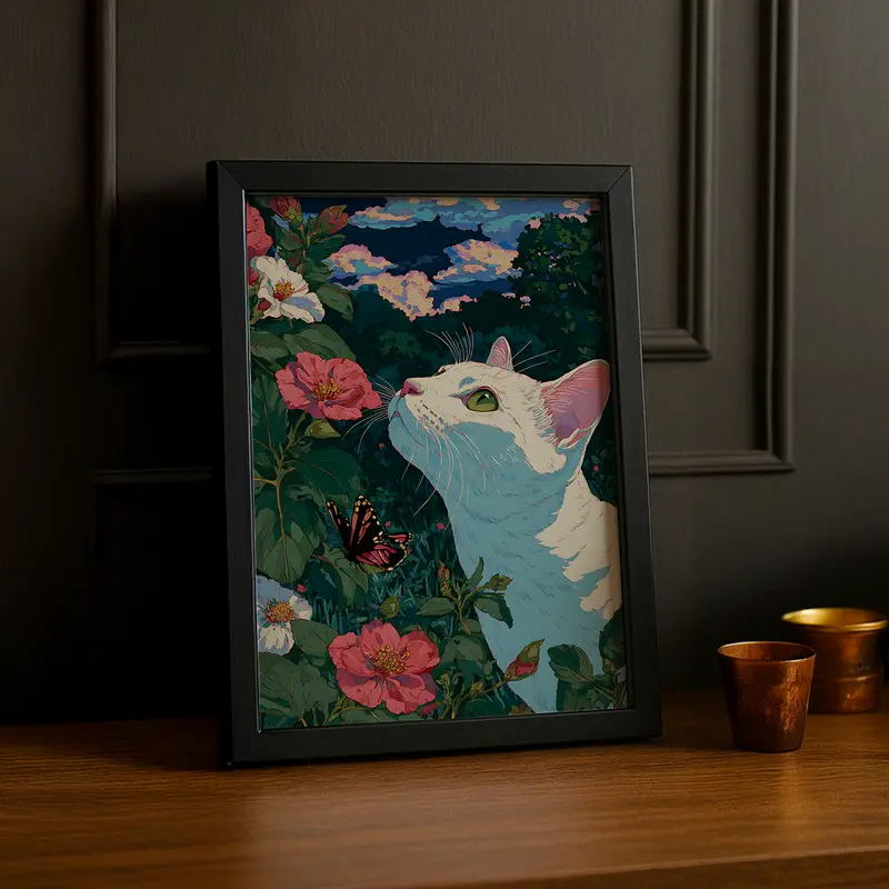 Cadre Photo Chat - Illustration d'un chat blanc