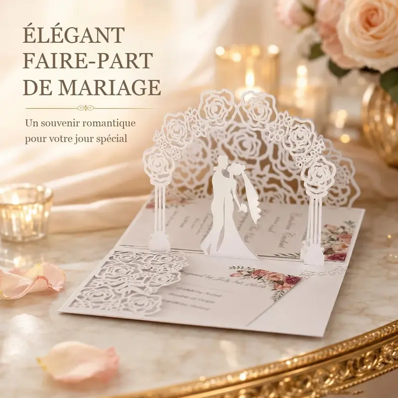 Faire-Part Mariage 3D Arche de Roses