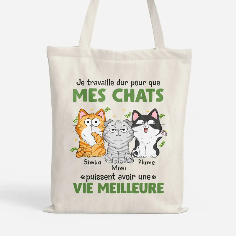 Je Travaille Dur Pour Mes Chats Mignons - Tote Bag Personnalisé Avec Chat