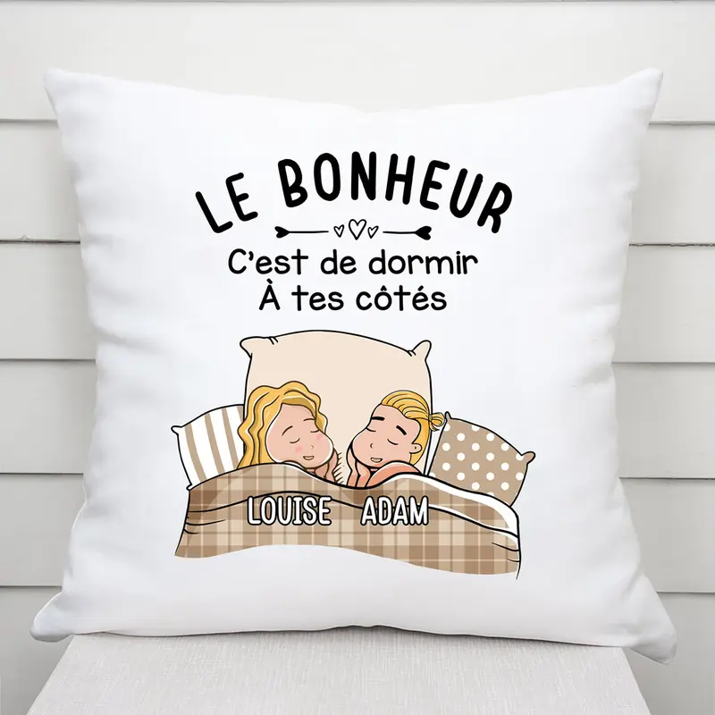 Le Bonheur - Cadeau Personnalisé | Coussin pour Couples Amoureux
