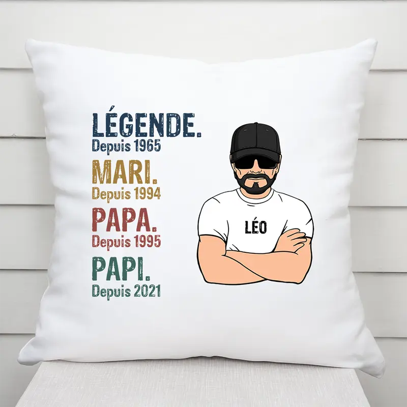 Légende, Vintage - Oreiller Personnalisé Cadeau Pour Papi, Papa