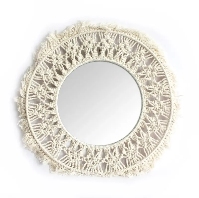 Miroir macramé beige clair 50cm - Élégance bohème pour votre intérieur